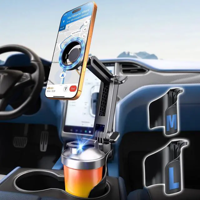 Main image of Cup Holder Phone Holder for Magsafe Car Phone Holder Magnetic Upgraded 2 in 1 Cup Holder Phone Mount with Dual Adjustable Bases Powerful N55 Magnet 15 Height for iPhone 17 Pro Max 16 15
