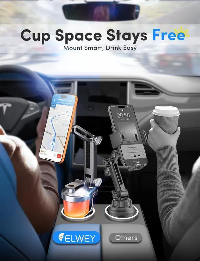 Alt view image 2 of 7 - Cup Holder Phone Holder for Magsafe Car Phone Holder Magnetic Upgraded 2 in 1 Cup Holder Phone Mount with Dual Adjustable Bases Powerful N55 Magnet 15 Height for iPhone 17 Pro Max 16 15