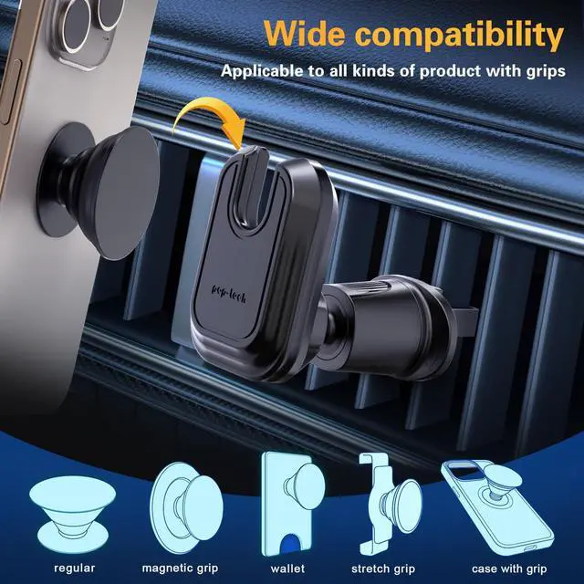 Alt view image 4 of 7 - Car Vent Phone Mount for Thick Socket Grip Air Vent Clip Phone Holder Compatible with Magsafe Wallet Black & iPhone Card Holder Cellphone Stand with Sticky Adhesive