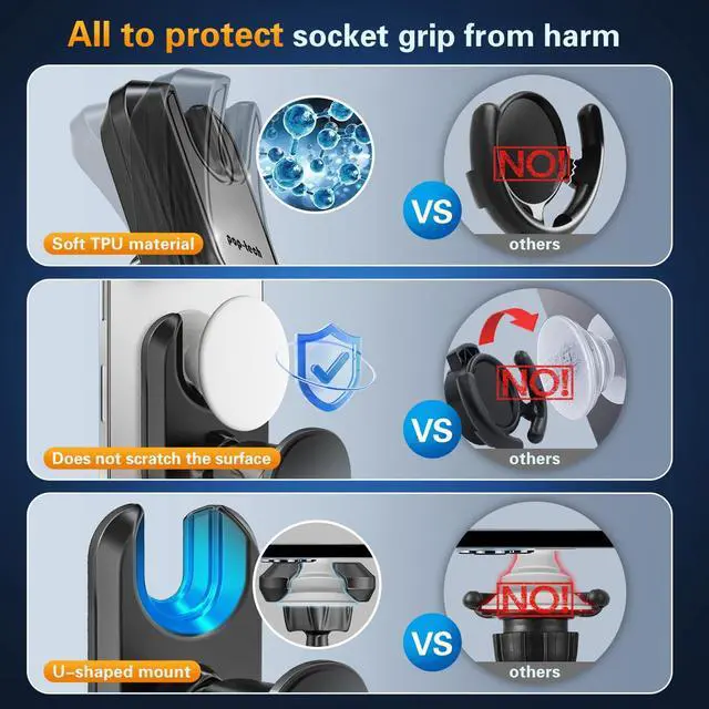 Alt view image 6 of 7 - Car Vent Phone Mount for Thick Socket Grip Air Vent Clip Phone Holder Compatible with Magsafe Wallet Black & iPhone Card Holder Cellphone Stand with Sticky Adhesive