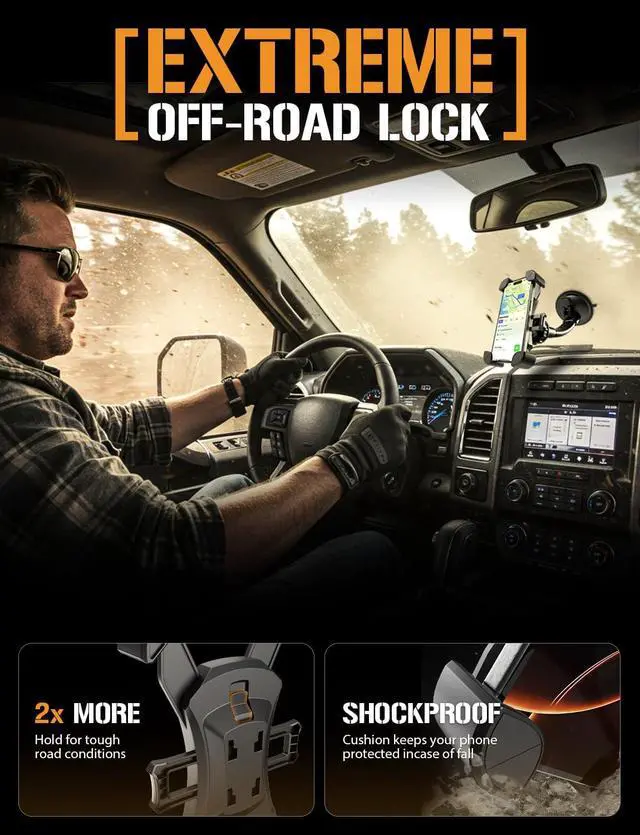 Alt view image 6 of 7 - Mammoth Truck Windshield Phone Mount Vibration Absorbing Car Phone holder with One-hand Quick Release Double-ribbed Gooseneck Expandable Claw Grip 360 rotation Extra Large Suction Cup