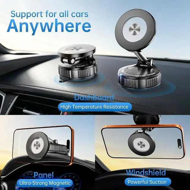 Alt view image 2 of 6 - for Magsafe Car Phone Mount Magnetic Car Phone Holder Mount 360°Reinforced 78Lbs Ultra Suction Phone Mount for iPhone Wireless Phone Holder for Car Dashboard Windshield Black