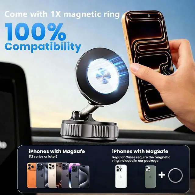 Alt view image 3 of 6 - for Magsafe Car Phone Mount Magnetic Car Phone Holder Mount 360°Reinforced 78Lbs Ultra Suction Phone Mount for iPhone Wireless Phone Holder for Car Dashboard Windshield Black