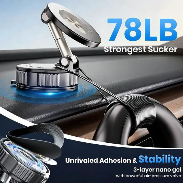 Alt view image 6 of 6 - for Magsafe Car Phone Mount Magnetic Car Phone Holder Mount 360°Reinforced 78Lbs Ultra Suction Phone Mount for iPhone Wireless Phone Holder for Car Dashboard Windshield Black