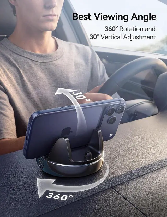 Alt view image 4 of 7 - Car Phone Holder Mount 360° Adjustable & Avoid Sun Glare Phone Holder for Car Slip Free Spring Snap Design Dashboard Phone Stand Compatible with Smartphones GPS Devices