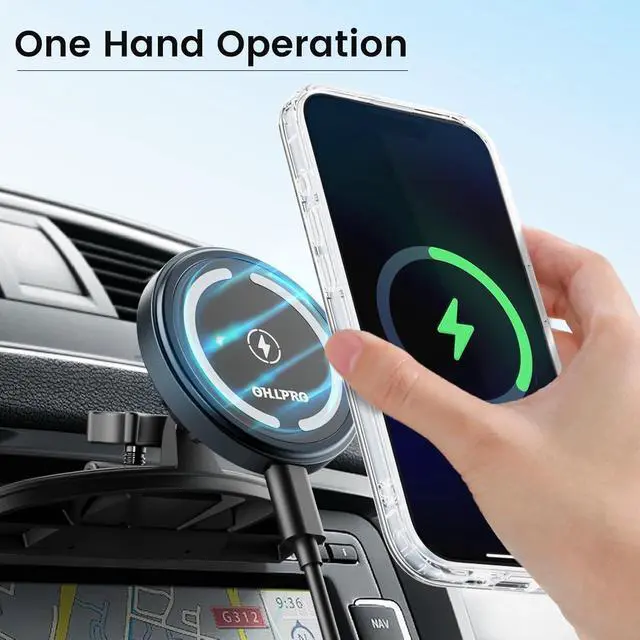 Alt view image 2 of 7 - 15W Magsafe Car Mount Charger for iPhone 17 Fast Wireless Charging Magnetic CD Slot Holder with 3M Adhesive Base for Dashboard Aluminum Shell Compatible with iPhone 16 15 14 Series Gray