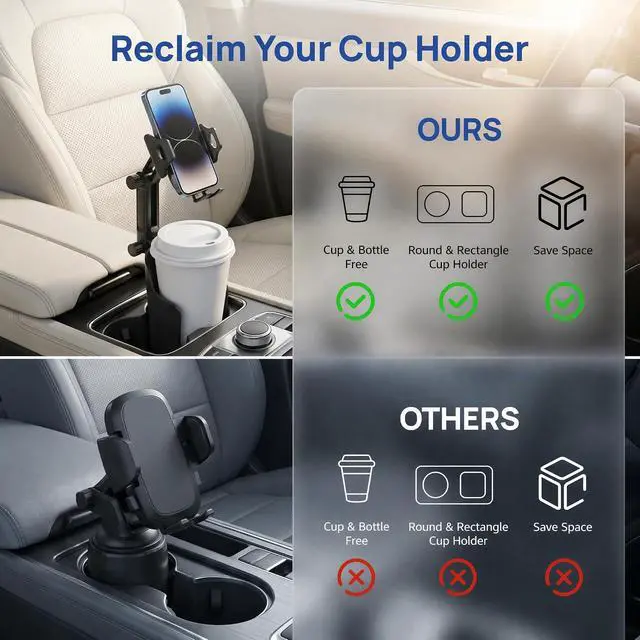 Alt view image 2 of 7 - Cup Holder Phone Holder for Car Long Arm with 360°Rotation Cell Phone Holder Mount for Car | Truck | Golf Cart Compatible with iPhone & & All Smartphones