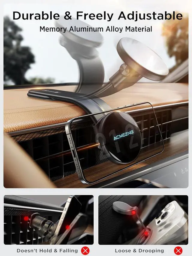 Alt view image 2 of 7 - 15W Only for iPhone MagSafe Car Mount Charger 360% Adjustable Aluminum Alloy Arm Relocatable Car Phone Holder Magnetic Wireless Fast Charging Cell Phone Holder for All Car Models Black
