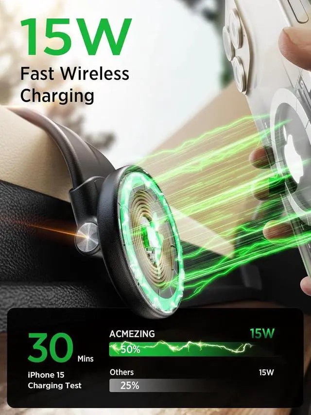 Alt view image 3 of 7 - 15W Only for iPhone MagSafe Car Mount Charger 360% Adjustable Aluminum Alloy Arm Relocatable Car Phone Holder Magnetic Wireless Fast Charging Cell Phone Holder for All Car Models Black