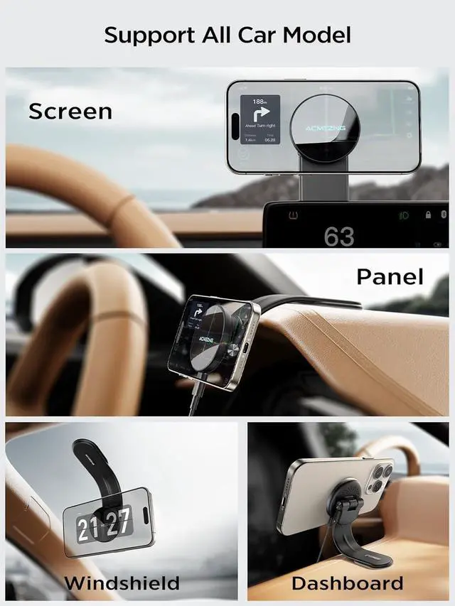 Alt view image 6 of 7 - 15W Only for iPhone MagSafe Car Mount Charger 360% Adjustable Aluminum Alloy Arm Relocatable Car Phone Holder Magnetic Wireless Fast Charging Cell Phone Holder for All Car Models Black