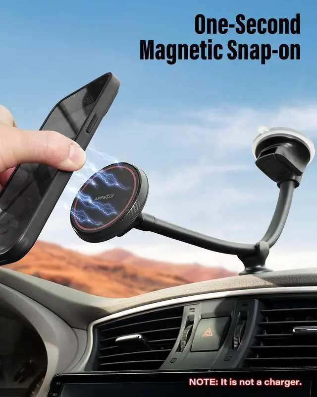 Alt view image 5 of 7 - Cell Phone Car Mount for MagSafe Magnetic Phone Holder for Car Upgraded 14-Inch Long Arm Suction Cup Windshield Phone Mount for Gift fits iPhone 17 Pro Max Plus 16 15 14 13 12 Mini