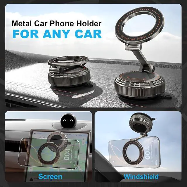Alt view image 2 of 7 - Metal Magnetic Car Phone Holder 360° Adjustable Magsafe Car Phone Mount Vacuum Suction Cup Phone Holders for Your Car for iPhone 17-12 Pro Max Air Plus & Android (Dark Gray)