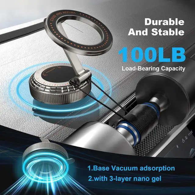 Alt view image 3 of 7 - Metal Magnetic Car Phone Holder 360° Adjustable Magsafe Car Phone Mount Vacuum Suction Cup Phone Holders for Your Car for iPhone 17-12 Pro Max Air Plus & Android (Dark Gray)