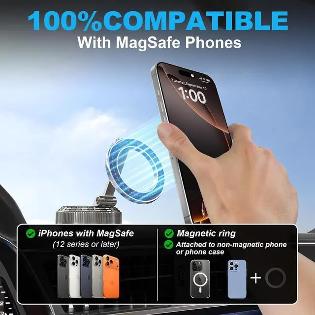 Alt view image 6 of 7 - Metal Magnetic Car Phone Holder 360° Adjustable Magsafe Car Phone Mount Vacuum Suction Cup Phone Holders for Your Car for iPhone 17-12 Pro Max Air Plus & Android (Dark Gray)