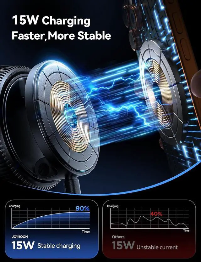 Alt view image 3 of 7 - 15W Magsafe Car Mount Charger iPhone Faster Charging Wireless Car Charger 80+LBS Strong Suction Magnetic Phone Holder for Car Stable Metal Support Arm for iPhone 17 Pro Max 16 15 14 13