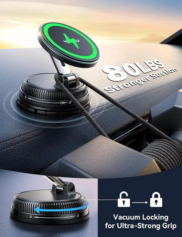 Alt view image 5 of 7 - 15W Magsafe Car Mount Charger iPhone Faster Charging Wireless Car Charger 80+LBS Strong Suction Magnetic Phone Holder for Car Stable Metal Support Arm for iPhone 17 Pro Max 16 15 14 13