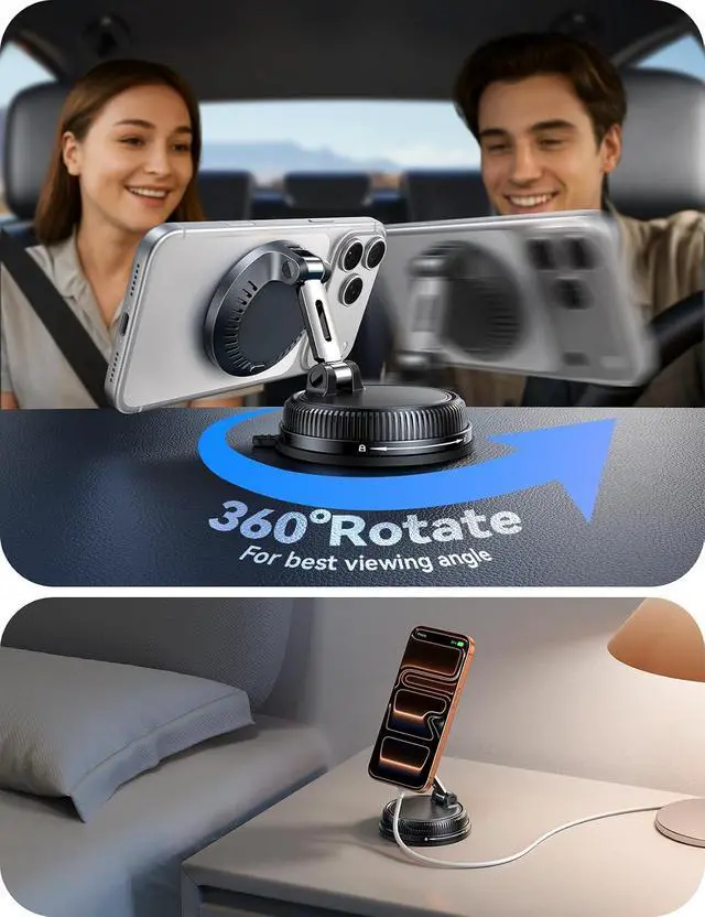 Alt view image 6 of 7 - 15W Magsafe Car Mount Charger iPhone Faster Charging Wireless Car Charger 80+LBS Strong Suction Magnetic Phone Holder for Car Stable Metal Support Arm for iPhone 17 Pro Max 16 15 14 13