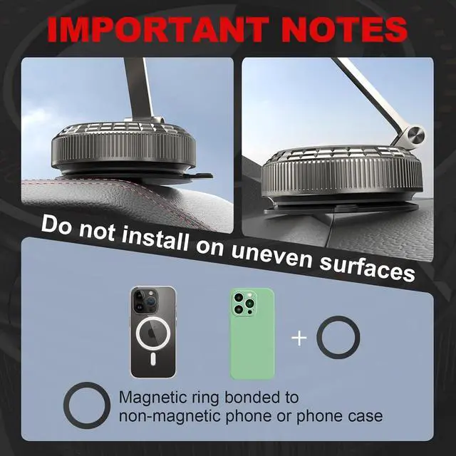Alt view image 7 of 7 - Metal Magnetic Car Phone Holder 360° Adjustable Magsafe Car Phone Mount Vacuum Suction Cup Phone Holders for Your Car for iPhone 17-12 Pro Max Air Plus & Android (Dark Gray)