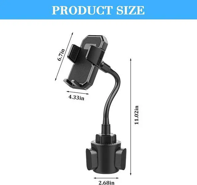 Alt view image 2 of 6 - Car Cup Holder Phone Mount 360° Rotatable Long Neck Vehicle Cup Cellphone Stand with Expandable Base Adjustable Auto Cupholder Mobile Phone Cradle Universal for Most Smartphones