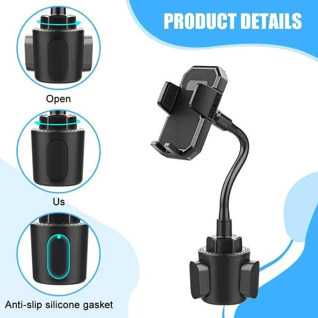 Alt view image 3 of 6 - Car Cup Holder Phone Mount 360° Rotatable Long Neck Vehicle Cup Cellphone Stand with Expandable Base Adjustable Auto Cupholder Mobile Phone Cradle Universal for Most Smartphones