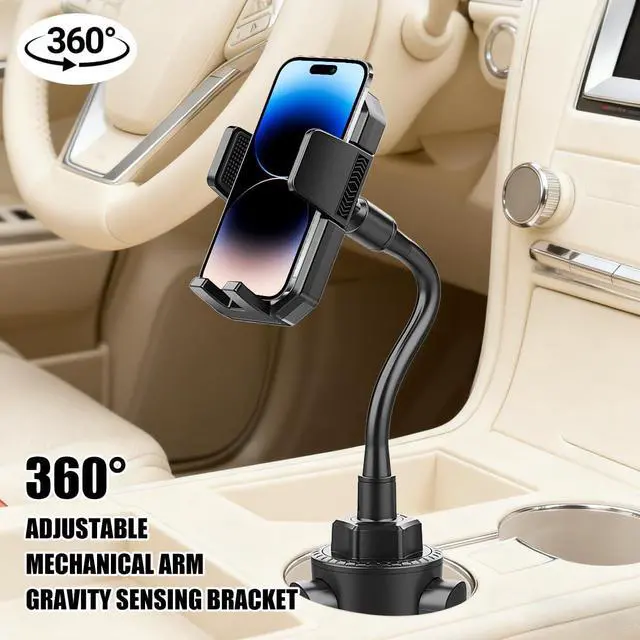 Alt view image 5 of 6 - Car Cup Holder Phone Mount 360° Rotatable Long Neck Vehicle Cup Cellphone Stand with Expandable Base Adjustable Auto Cupholder Mobile Phone Cradle Universal for Most Smartphones