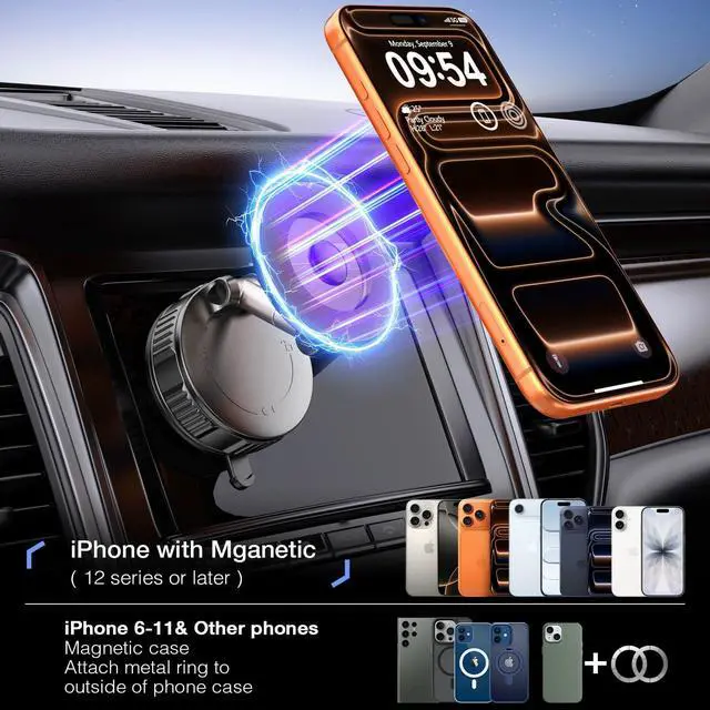 Alt view image 7 of 7 - Phone Holders for Your Car for Magsafe (130+LB Strongest Ever Suction) 360° Adjustable Vacuum Car Phone Mount Magnetic Car Phone Holder for iPhone 17 Pro Max for Automotive Multi Gauges