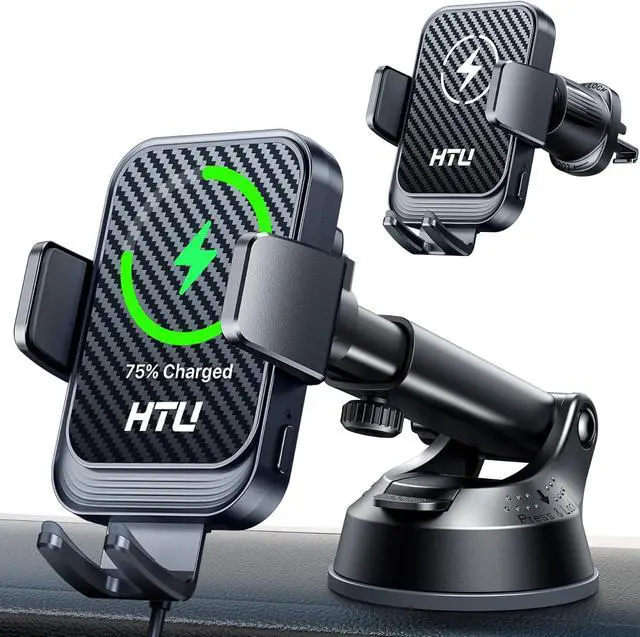 Main image of Wireless Car Charger 15W Auto Clamping Car Charger Dash Windshield Air Vent Phone Holder Compatible with iPhone 17 16 15 14/13/13 Pro/12 pro/12/11/X/8 S25/S24/S23/S22 etc (Black)
