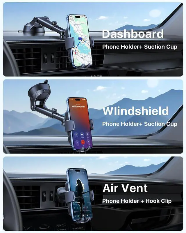 Alt view image 2 of 7 - Wireless Car Charger 15W Auto Clamping Car Charger Dash Windshield Air Vent Phone Holder Compatible with iPhone 17 16 15 14/13/13 Pro/12 pro/12/11/X/8 S25/S24/S23/S22 etc (Black)