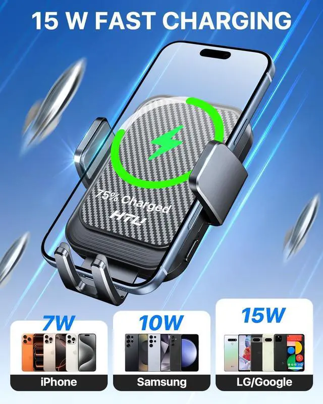 Alt view image 3 of 7 - Wireless Car Charger 15W Auto Clamping Car Charger Dash Windshield Air Vent Phone Holder Compatible with iPhone 17 16 15 14/13/13 Pro/12 pro/12/11/X/8 S25/S24/S23/S22 etc (Black)