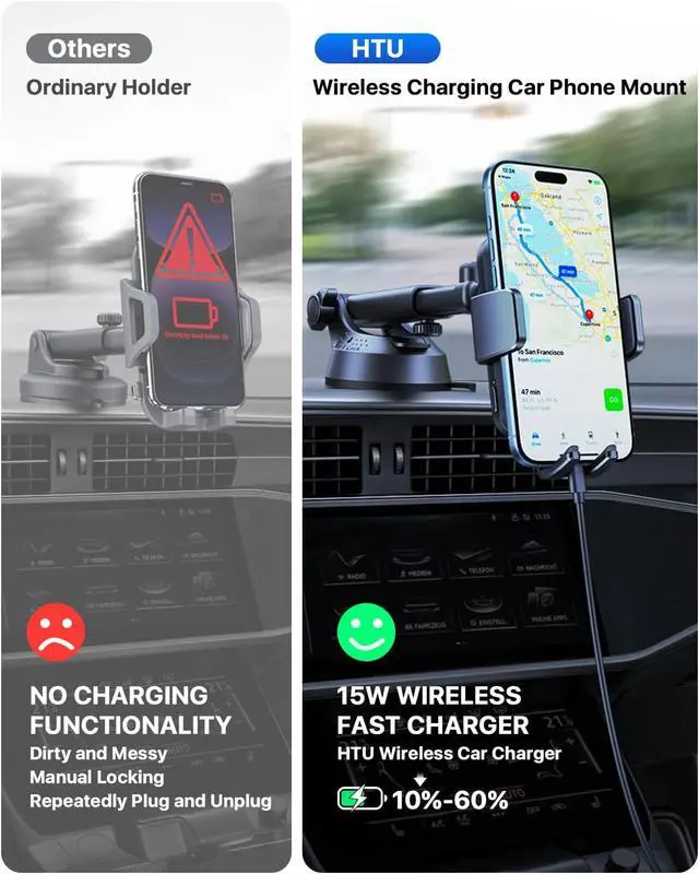 Alt view image 5 of 7 - Wireless Car Charger 15W Auto Clamping Car Charger Dash Windshield Air Vent Phone Holder Compatible with iPhone 17 16 15 14/13/13 Pro/12 pro/12/11/X/8 S25/S24/S23/S22 etc (Black)