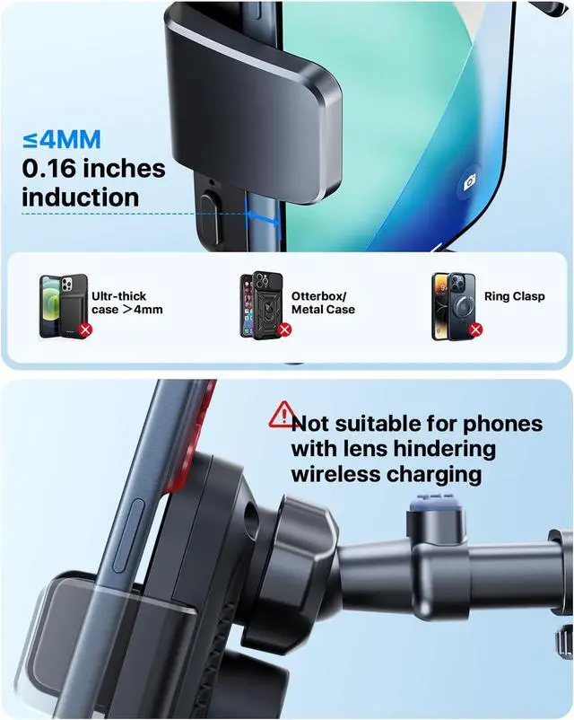 Alt view image 6 of 7 - Wireless Car Charger 15W Auto Clamping Car Charger Dash Windshield Air Vent Phone Holder Compatible with iPhone 17 16 15 14/13/13 Pro/12 pro/12/11/X/8 S25/S24/S23/S22 etc (Black)