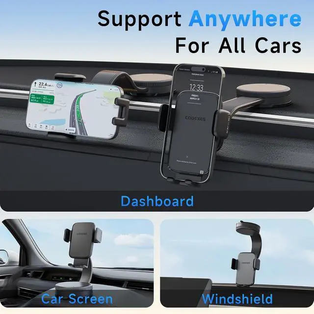Alt view image 2 of 6 - Car Phone Holder 360°Rotation Vacuum Suction Cup Phone Mount - 108LBS Nano Gel for Car Bendable Arm & One-Hand Release Truck Phone Holder for iPhone 17 Pro Max Android