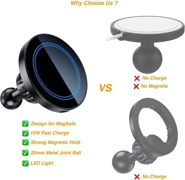 Alt view image 2 of 7 - Magnetic Wireless Charging Phone Holder with 20mm Ball Mount for MagSafe Metal 20mm Ball for MagSafe Charger Compatible with Bulletpoint Mounting Solutions
