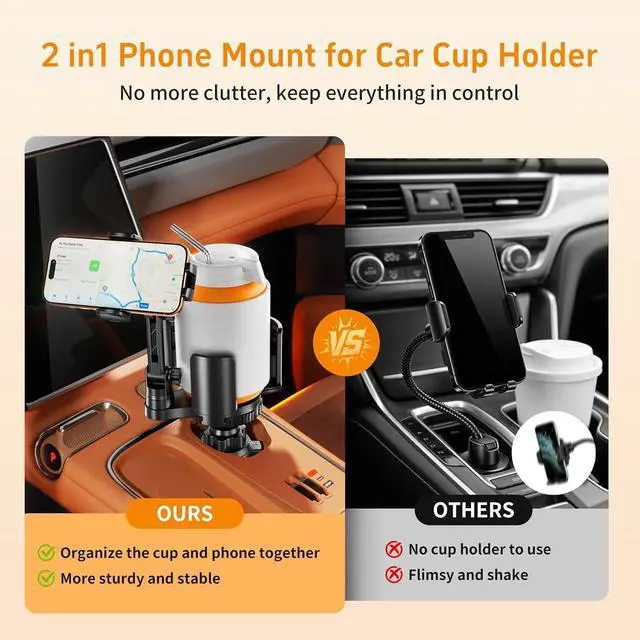 Alt view image 3 of 7 - Phone Holders for Your Car 2 in 1 Cup Holder Phone Mount with Expander Secure Hold Adjustable Base and Long Arm with 360°Rotation Car Phone Holder for 4-7 devices and Up to 5.31 Most Bottles