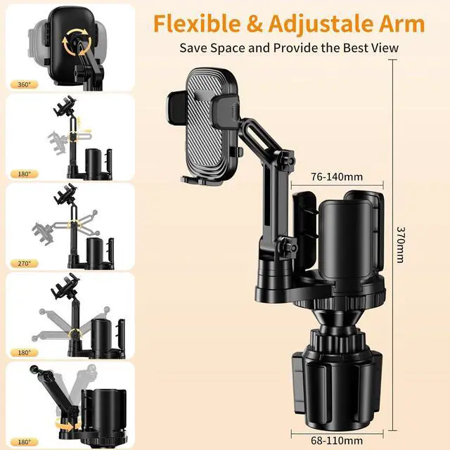 Alt view image 5 of 7 - Phone Holders for Your Car 2 in 1 Cup Holder Phone Mount with Expander Secure Hold Adjustable Base and Long Arm with 360°Rotation Car Phone Holder for 4-7 devices and Up to 5.31 Most Bottles