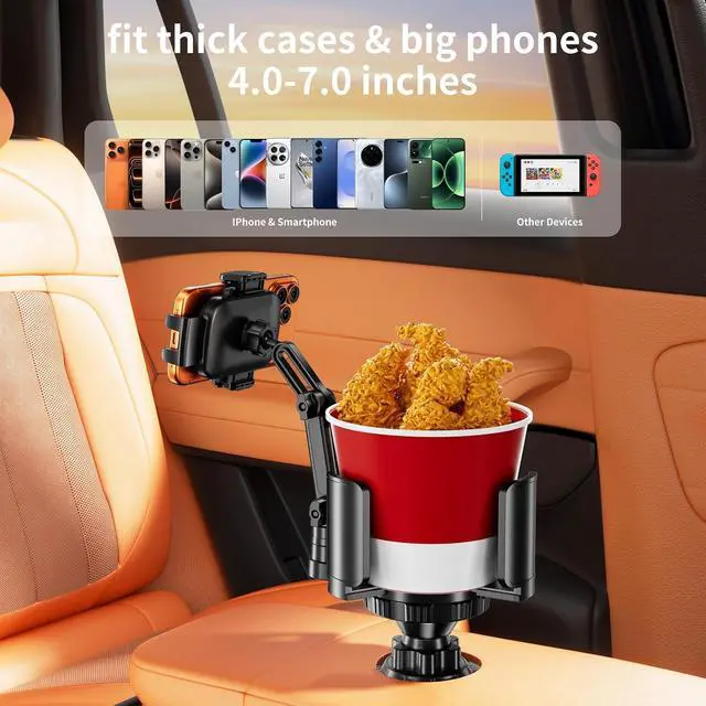Alt view image 6 of 7 - Phone Holders for Your Car 2 in 1 Cup Holder Phone Mount with Expander Secure Hold Adjustable Base and Long Arm with 360°Rotation Car Phone Holder for 4-7 devices and Up to 5.31 Most Bottles