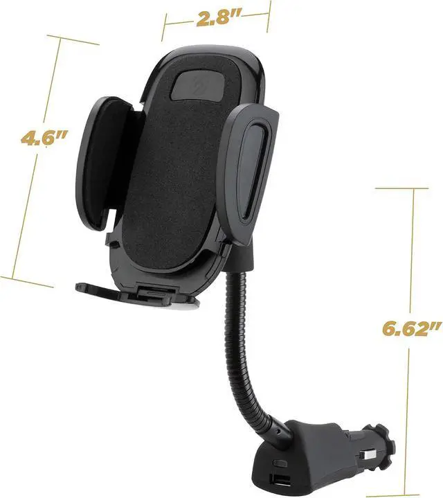 Alt view image 6 of 6 - Universal 12V Car Phone Mount with USB Charger Phone Holder with Cigarette Lighter Adapter for 12V Socket Plug-In Flexible Gooseneck Adjustable Cradle for iPhone & Android Cell Phones