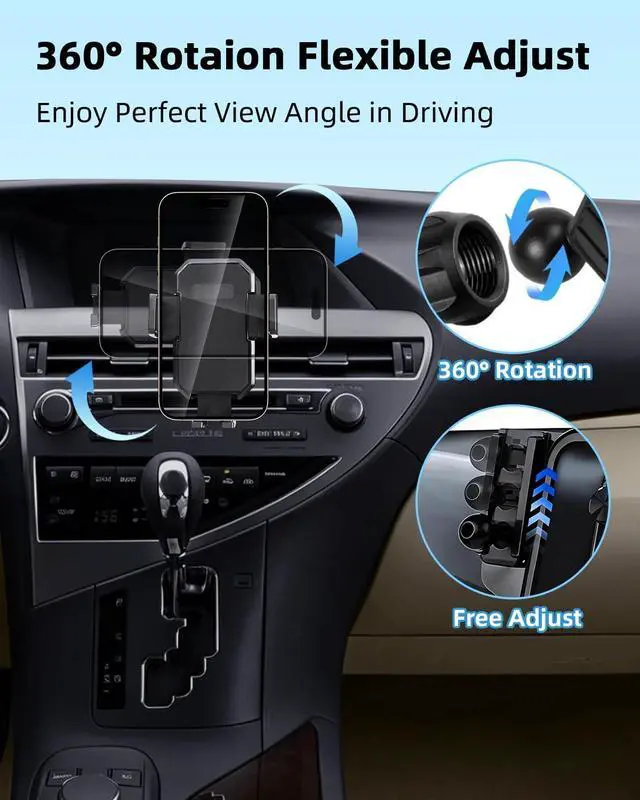 Alt view image 4 of 7 - Car Phone Mount for L-EXUS RX 350/ RX 450h 2010-2015 Accessories | Custom Air Vent Auto Lock One Button Release Car Phone Holder 360° Rotation Hands Free Cell Phone Automobile Cradles
