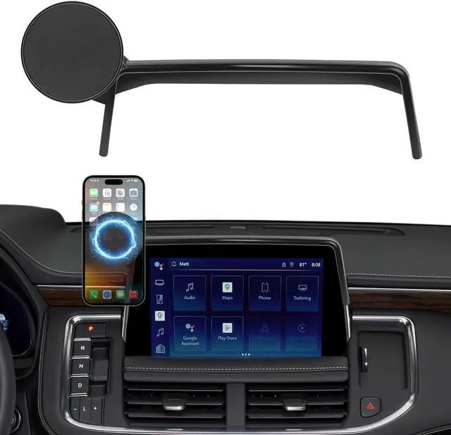 Main image of Car Phone Holder Fit for Chevy Suburban Tahoe/GMC Yukon 2021-2024 Accessories 10.2-Inch Screen Fixed Clip Cell Phone Mount Compatible with MagSafe Hands-Free 360° Rotation Automobile Cradles
