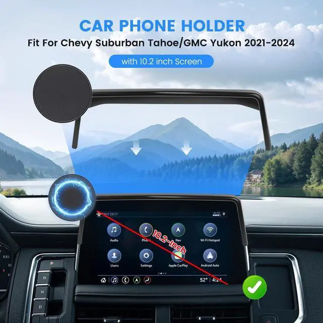 Alt view image 2 of 7 - Car Phone Holder Fit for Chevy Suburban Tahoe/GMC Yukon 2021-2024 Accessories 10.2-Inch Screen Fixed Clip Cell Phone Mount Compatible with MagSafe Hands-Free 360° Rotation Automobile Cradles