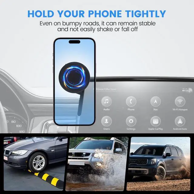 Alt view image 6 of 7 - Car Phone Holder Fit for Chevy Suburban Tahoe/GMC Yukon 2021-2024 Accessories 10.2-Inch Screen Fixed Clip Cell Phone Mount Compatible with MagSafe Hands-Free 360° Rotation Automobile Cradles