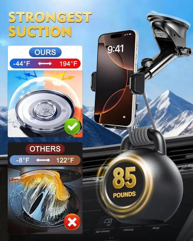Alt view image 3 of 5 - Military-Grade Construction Phone Holders for Your CarUpgraded Suction & ClipCell Phone Mount Stand Universal Automobile Truck Cradle Dashboard Windshield for iPhone 17 Pro Max 16 15