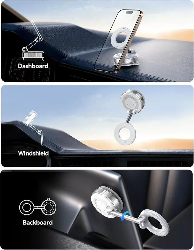 Alt view image 2 of 7 - Vacuum Magnetic Car Phone Holder Strongest Suction Cup 360° Adjustable Magsafe Car Phone Mount Foldable Cell Phone Holders for Your Car for iPhone 16 Pro Max 15 14 13 12 Plus/Android