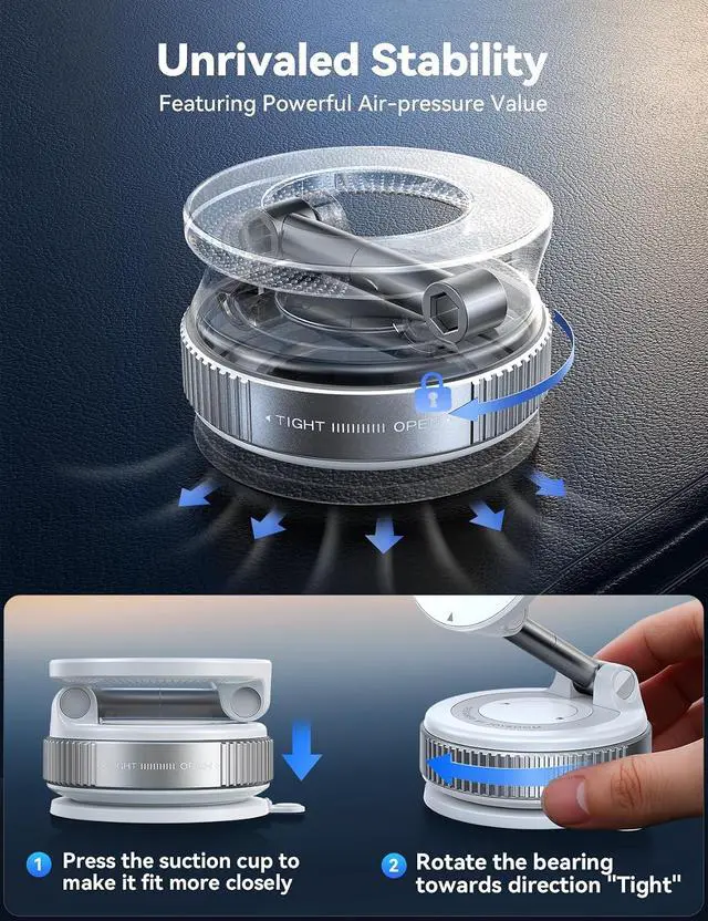 Alt view image 4 of 7 - Vacuum Magnetic Car Phone Holder Strongest Suction Cup 360° Adjustable Magsafe Car Phone Mount Foldable Cell Phone Holders for Your Car for iPhone 16 Pro Max 15 14 13 12 Plus/Android