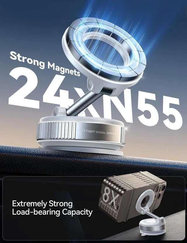 Alt view image 7 of 7 - Vacuum Magnetic Car Phone Holder Strongest Suction Cup 360° Adjustable Magsafe Car Phone Mount Foldable Cell Phone Holders for Your Car for iPhone 16 Pro Max 15 14 13 12 Plus/Android