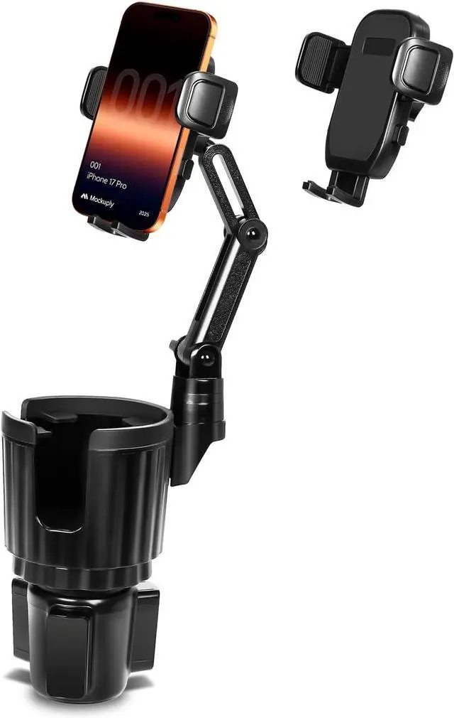 Main image of Upgraded Cup Holder Phone Mount for Car - Permanent Screw-Fixed Base (No Wobble) Offset Space-Saving Design Universal Adjustable Cell Phone Cradle for iPhone Android SUV Truck
