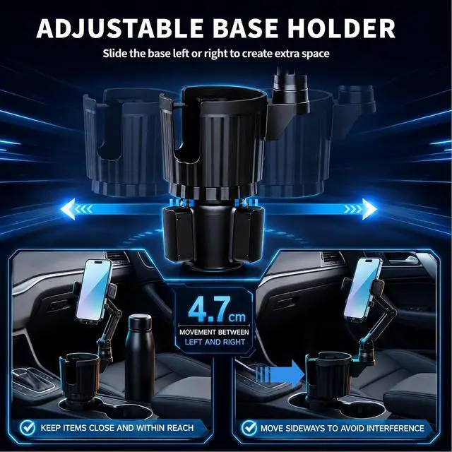 Alt view image 3 of 7 - Upgraded Cup Holder Phone Mount for Car - Permanent Screw-Fixed Base (No Wobble) Offset Space-Saving Design Universal Adjustable Cell Phone Cradle for iPhone Android SUV Truck