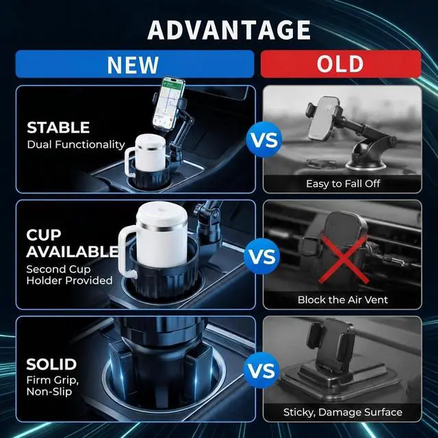 Alt view image 6 of 7 - Upgraded Cup Holder Phone Mount for Car - Permanent Screw-Fixed Base (No Wobble) Offset Space-Saving Design Universal Adjustable Cell Phone Cradle for iPhone Android SUV Truck