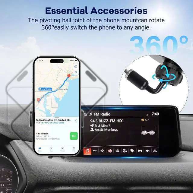 Alt view image 5 of 7 - Car Phone Holder Fit for Mazda CX5 2021-2025 Accessories Dashboard Organizer with Cell Phone Mount 10.25-inch Cell Phone Automobile Cradles Hands-Free 360 Degree Rotation
