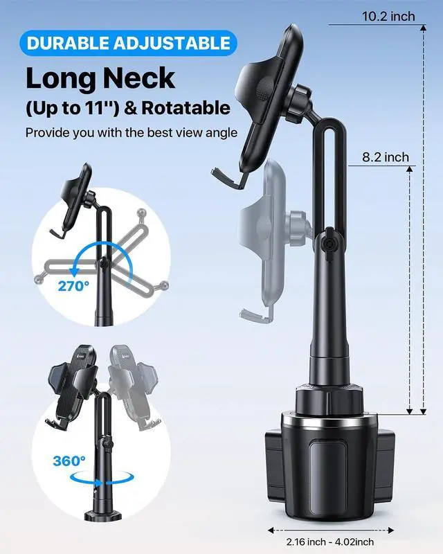 Alt view image 2 of 7 - [Upgrade Version Cup Phone Holder for Car Universal Adjustable Long Neck Car Phone Mount Cradle Friendly Compatible with iPhone Google and All 4.0-7.0 inches Smartphones